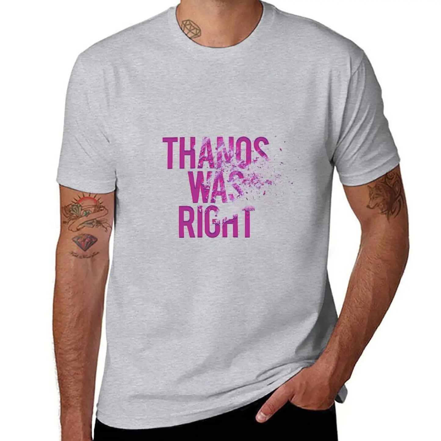 Thanos Was Right T-shirt – text med dammeffekt för män