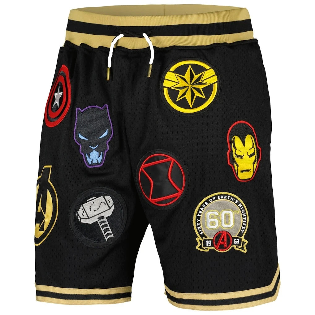 Avengers-shorts för basket, 60-årsjubileum – svart och guld med flera logotyper