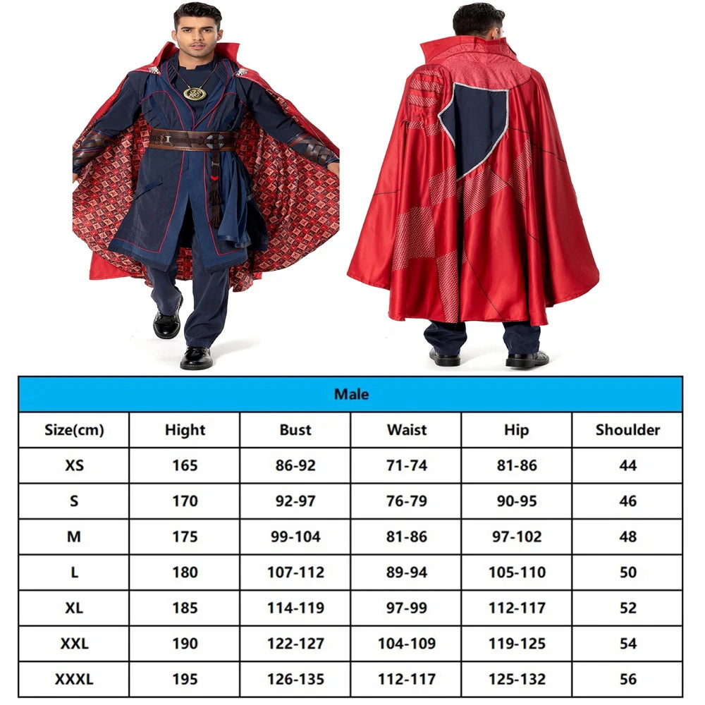 Doctor Strange Multiverse of Madness Cosplay Costume - Red Cape, Blue Robe, Amulet, Adult